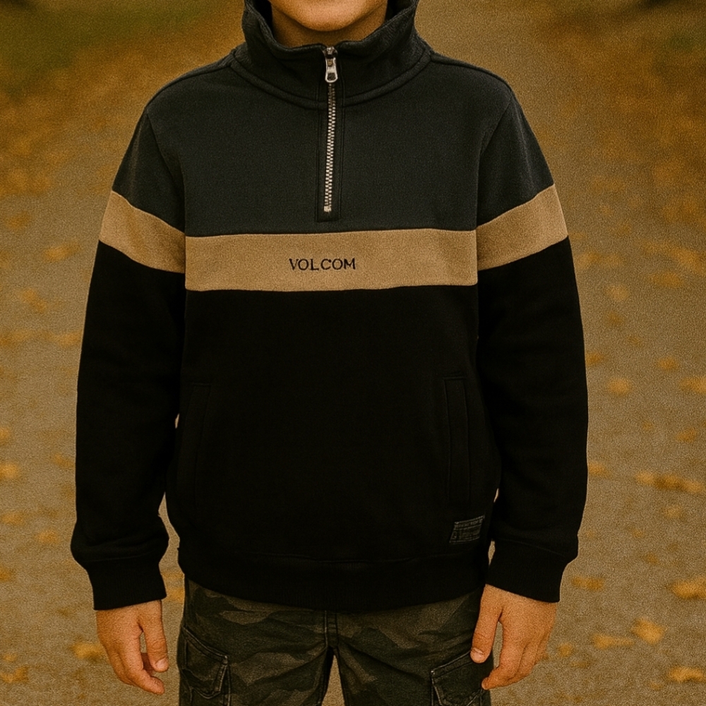 Volcom Black and Tan Half-Zip Sweatshirt